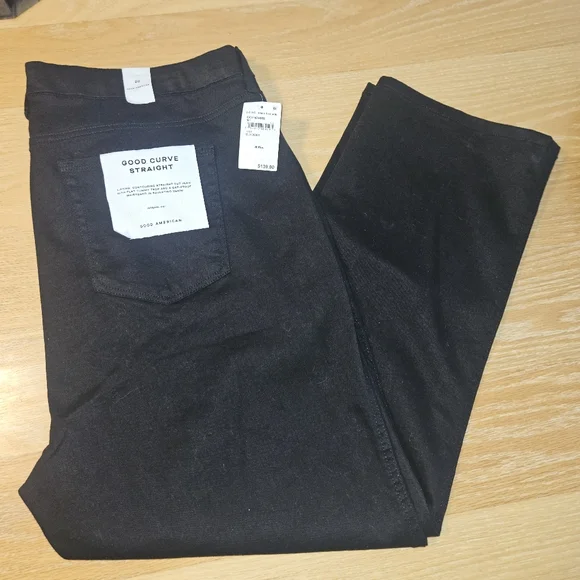 Good American Good Curve Straight Black Denim: 20 Plus 28" Inseam - Picture 3 of 13